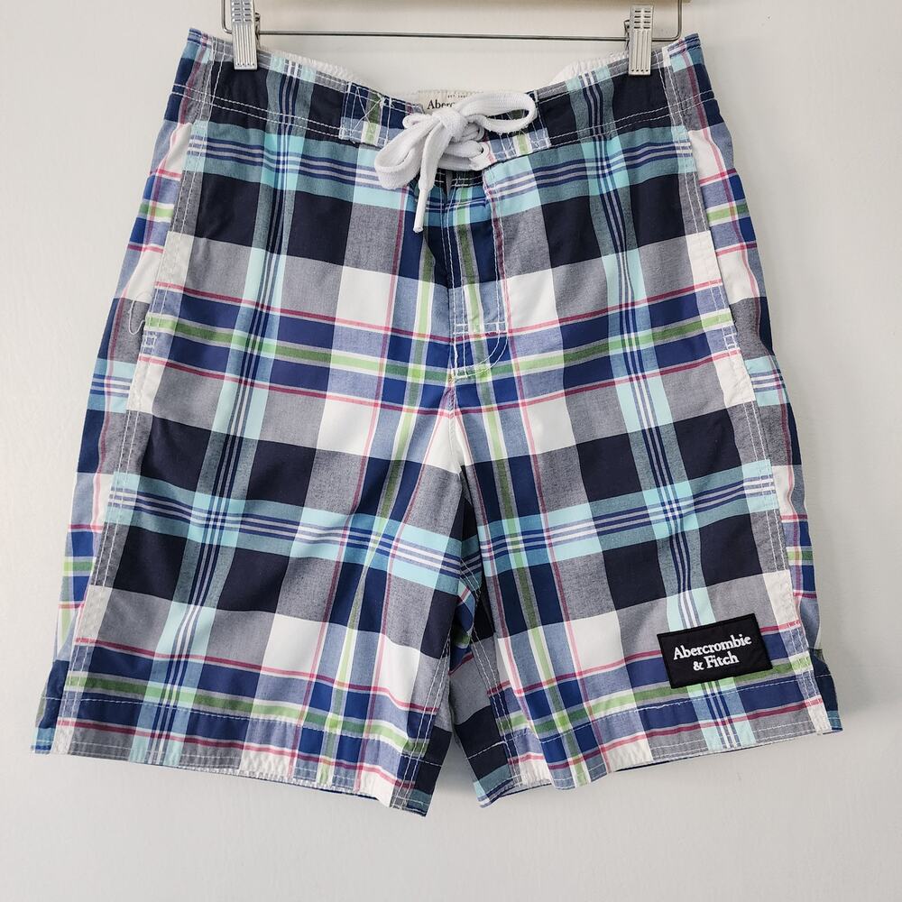 Abercrombie & Fitch blue plaid swim‎ trunks mens size M